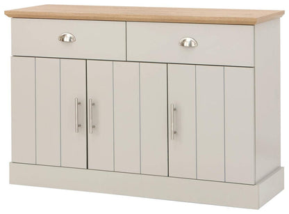GFW Kendal Grey and Oak Large Sideboard, 3 Door 2 Drawer Storage Cabinet, Country Style Living Room and Dining Room Furniture