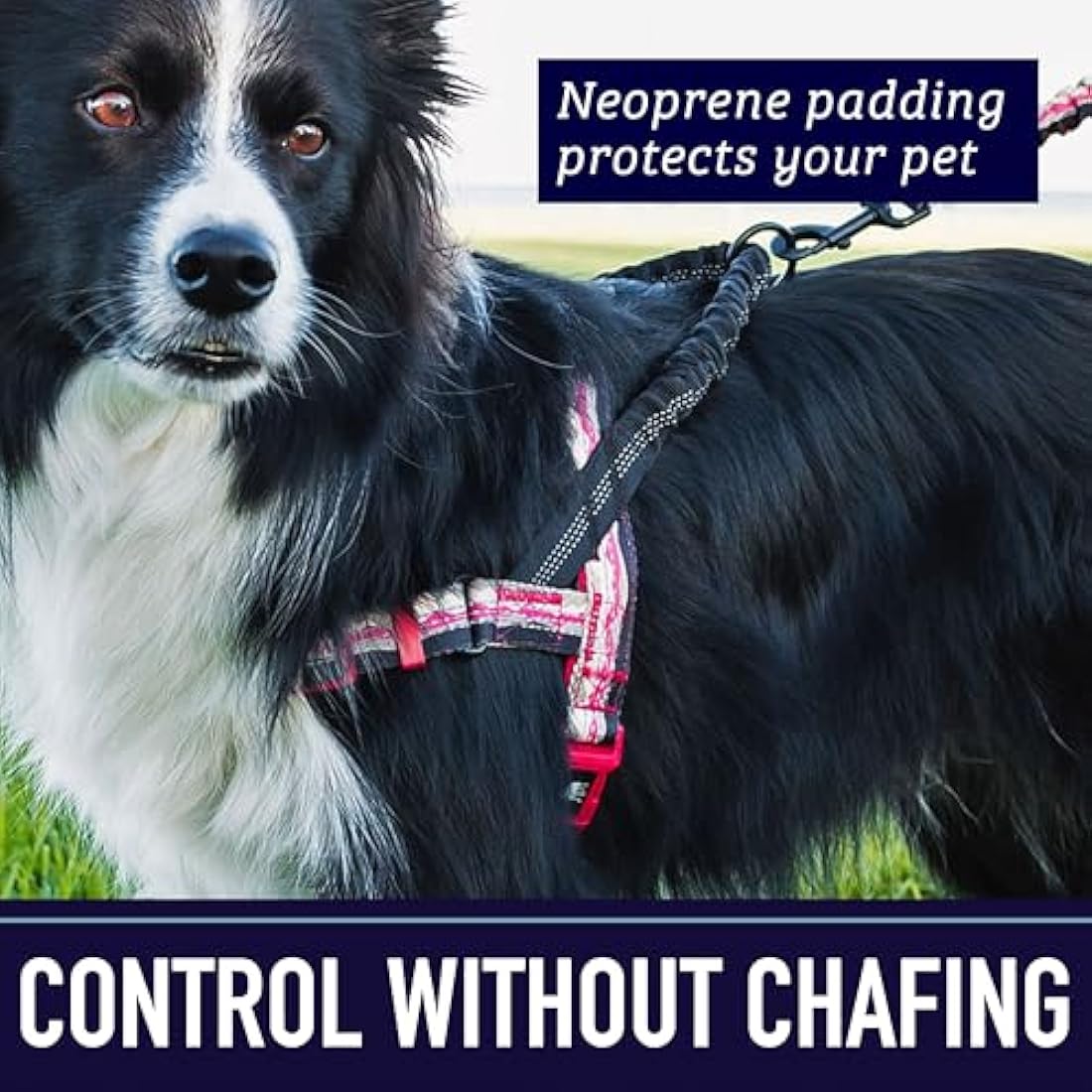 Leashboss Pattern Reflective No Pull Dog Harness with Bungee Handle, Rear and Front Clip Attachment, Pattern Collection (Wave Pattern, Large)