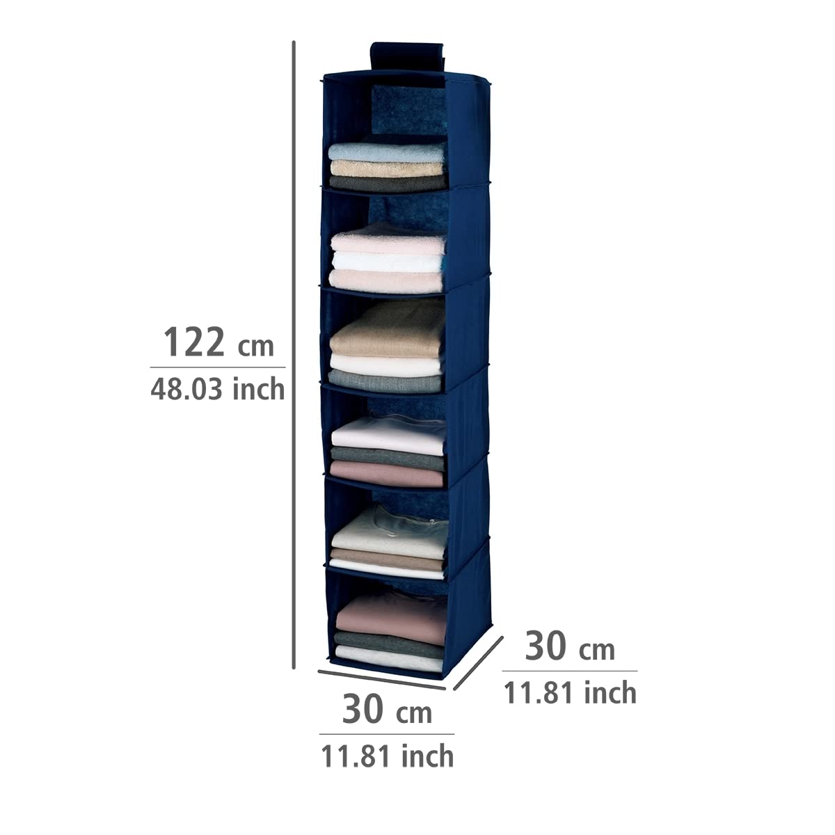WENKO 4374120100 Laundry organiser Air - 6 compartments, air-permeable, Polypropylene, 30 x 120 x 30 cm, Blue