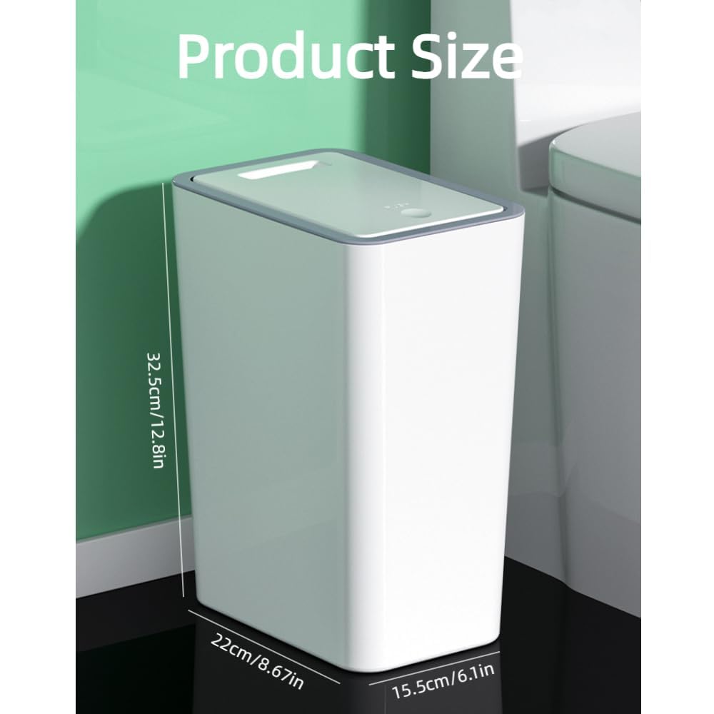 9L Bathroom Bin with lid,Kitchen Bins,Push Button Plastic Toilet Bin,Bedroom,Office,Living Room,Dog Proof (Grey)