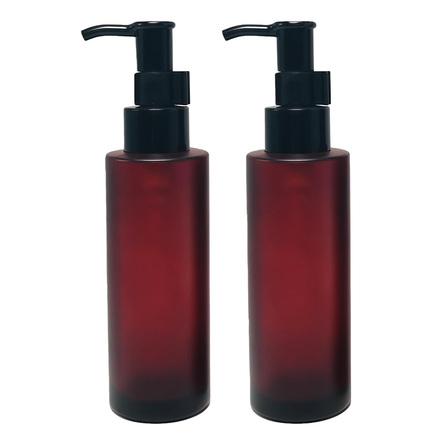 2PCS 100ML/3.4oz Empty Amber Frosted Glass Lotion Pump Bottle Jars with Black Pump Top Cosmetic Makeup Packing Storage Container Dispenser for