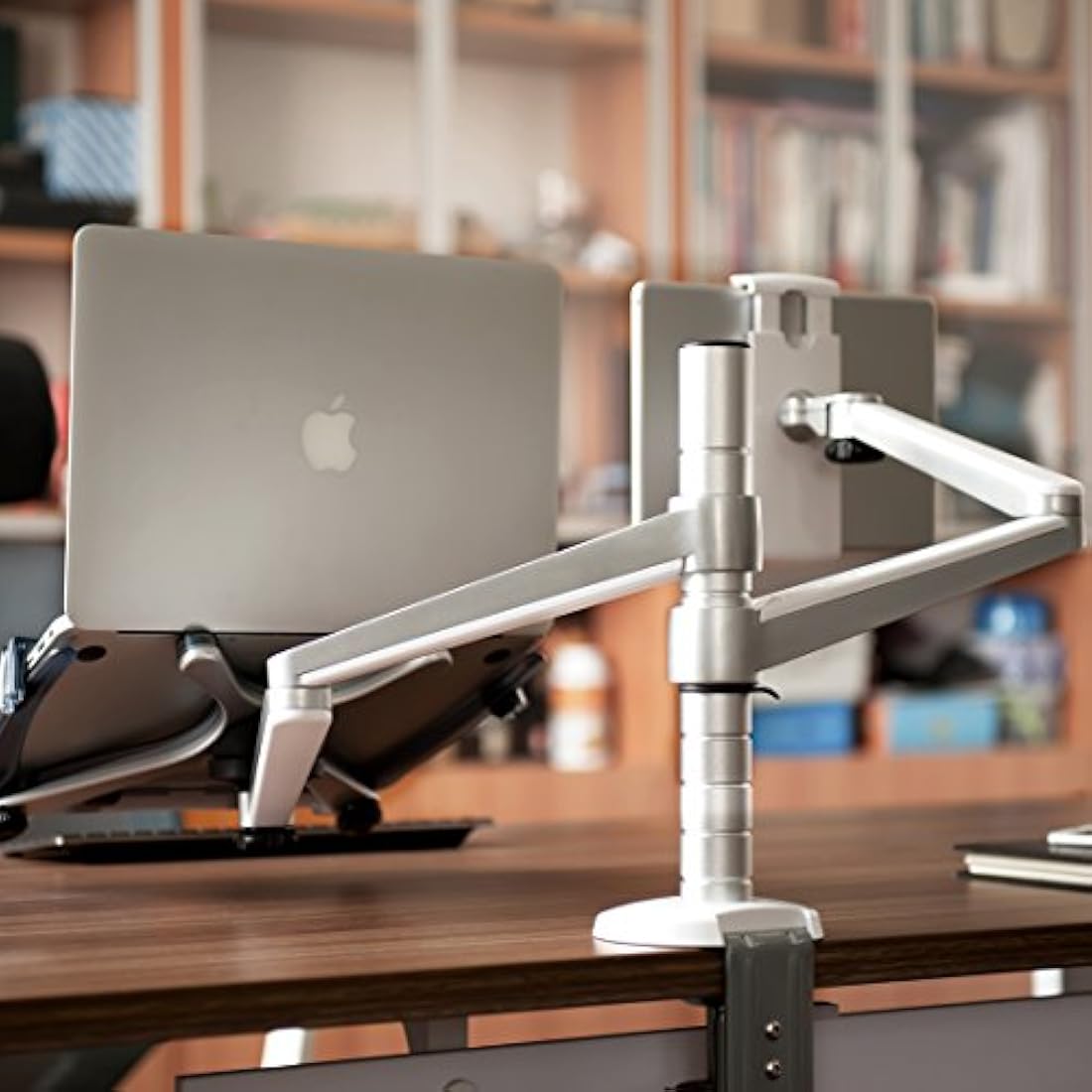 ThingyClub® Adjustable Aluminium Universal Laptop Notebook & Tablet Stand Desk Mount Bracket Clamp Tilt Swivel Dual Arm Support Holder (Laptop & Tablet)