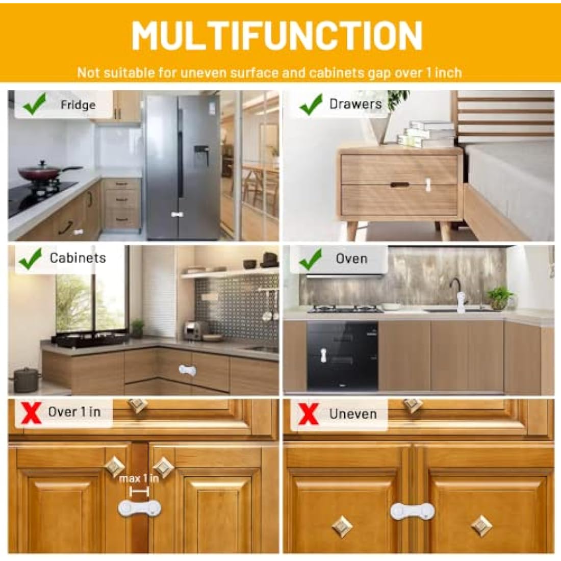 TRILINK Cupboard Locks for Children 10 Pack, Baby Proof Child Safety Cupboard Locks, Child Locks for Cabinets Drawer Door, Fridge Locks for Kids, Strong Adhesive Baby Locks for Kitchen Furniture