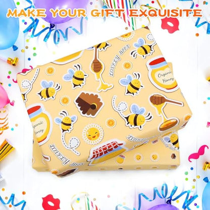 Wrapping Paper Bee Birthday Wrapping Paper Recycled & Recyclable Gift Wrap Birthday Paper ECO Gift Wrapping Paper Sheets for Girls Women Female,Present Wrapping Paper Set,Tag Ribbion