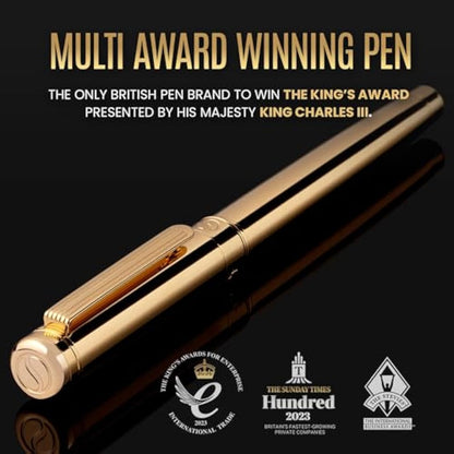 Scriveiner Luxury Fountain Pen - Stunning Gold Pen, Real Gold Plating, Schmidt Gilded Nib (Medium), Converter, Best Pen Gift Set for Men & Women, Professional, Executive, Office, Nice Pens
