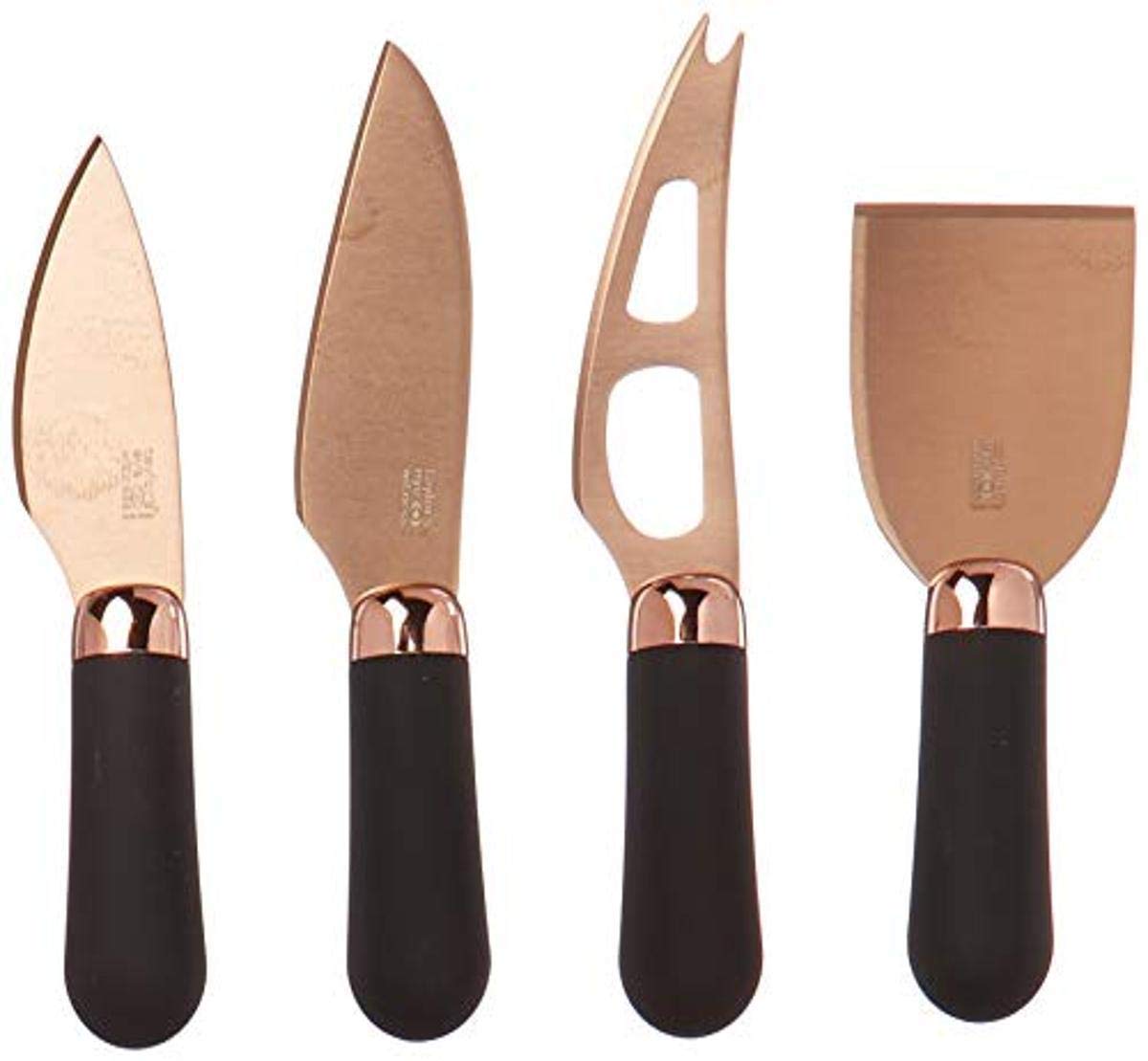 Taylors Eye Witness Cheese Knife Set with Slate Board - [Rose Gold] Brooklyn 4-Piece Knives for Soft, Hard, Grating & Fresh Cheeses. Titanium Plated