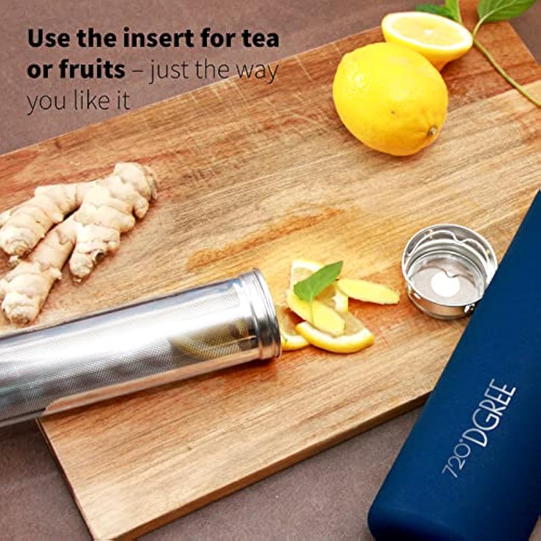 720°DGREE Vaccum Insulated Water Bottle + Infuser “noLimit“ - 950ml - Leakproof, BPA-Free, Thermo Stainless Steel Flask - Carbonated Drinks, Sports, School, Travel, Hiking, Outdoor +Sports-Cap