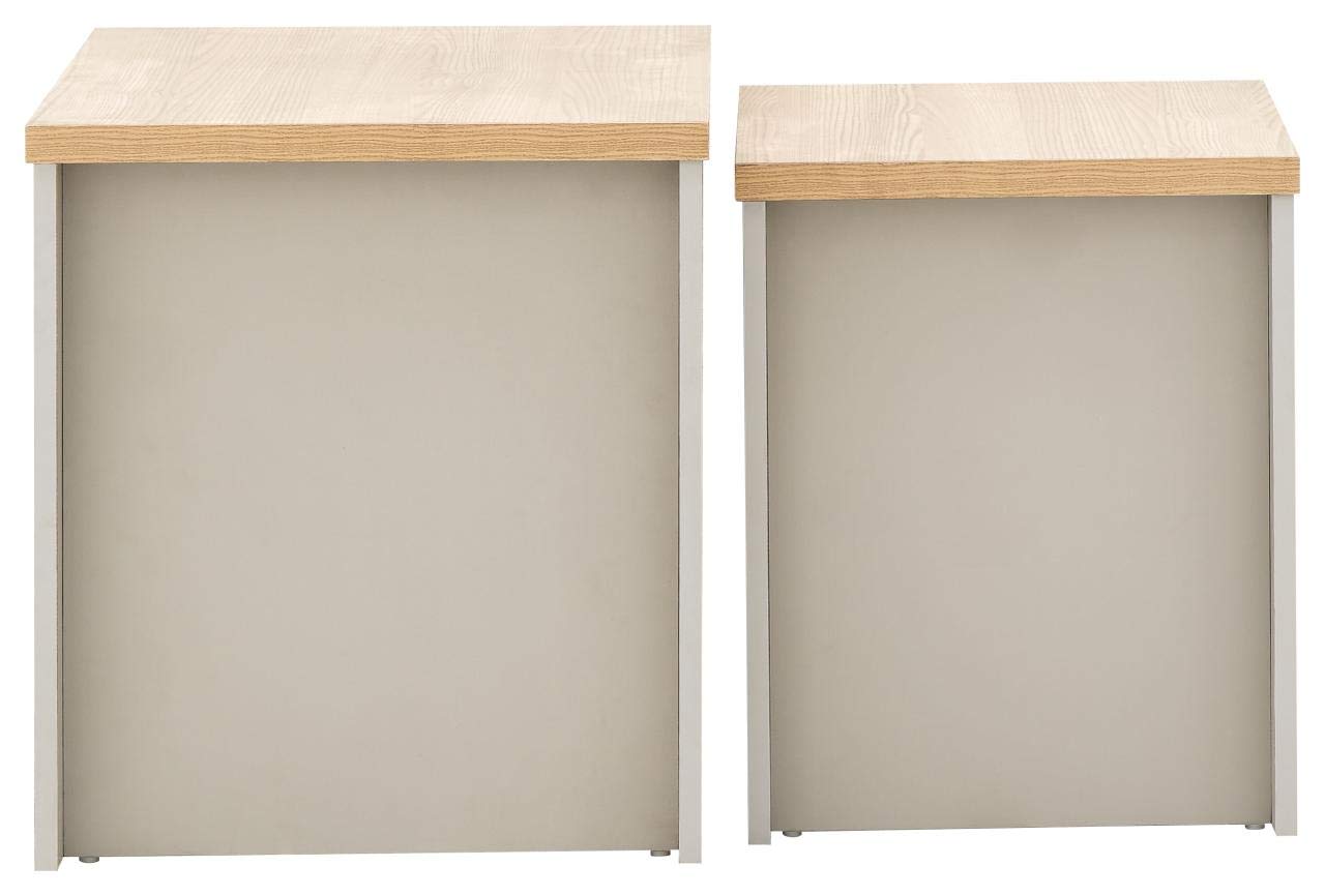 GFW Lancaster Nest of Tables, Grey and Oak Effect Occasional Tables, Space Saving Side Tables, Country Cottage Living Room Furniture Set of 2