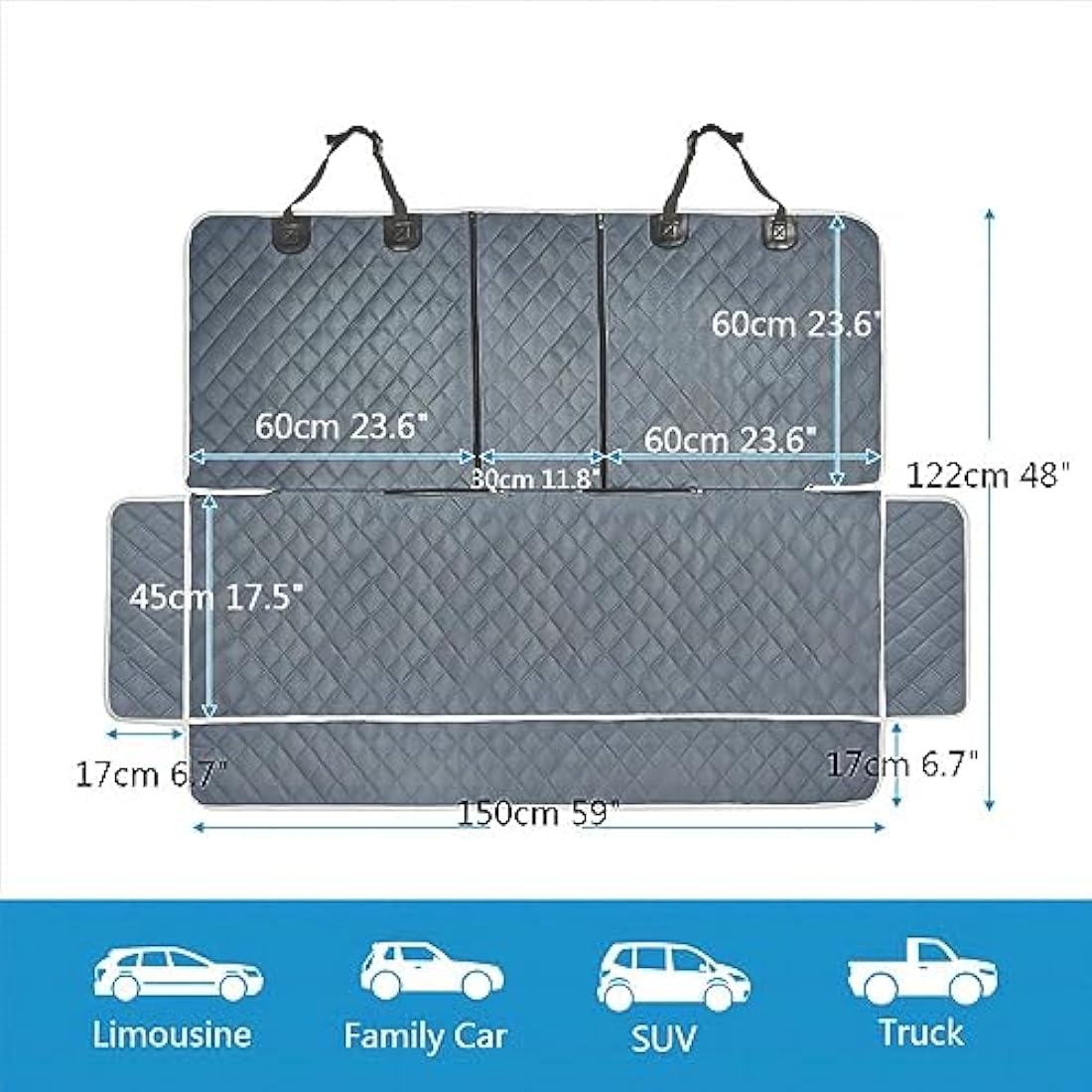 ANOSOSPECIAL Grey Dog Car Seat Cover for Back Seat X-Large,Non-Stick Fur,Pet-Friendly and Waterproof - Universal Fit Interior Protector for Auto, Van, SUV - Ideal for Kids and Pets (X-Large)