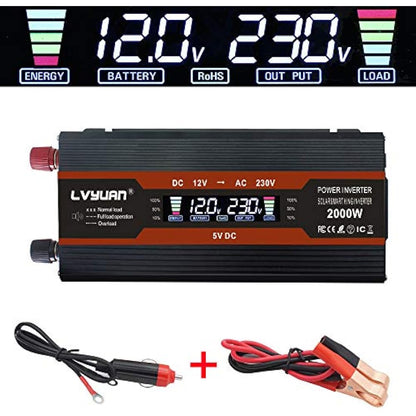 Cantonape 1000W Power Inverter DC 12V to 230V 240V AC Car Converter 12V Inverter with 12v Cigarette Lighter, 2 USB, universal Sockets Car Adapter and LCD Display, (peak 2000W<10ms)