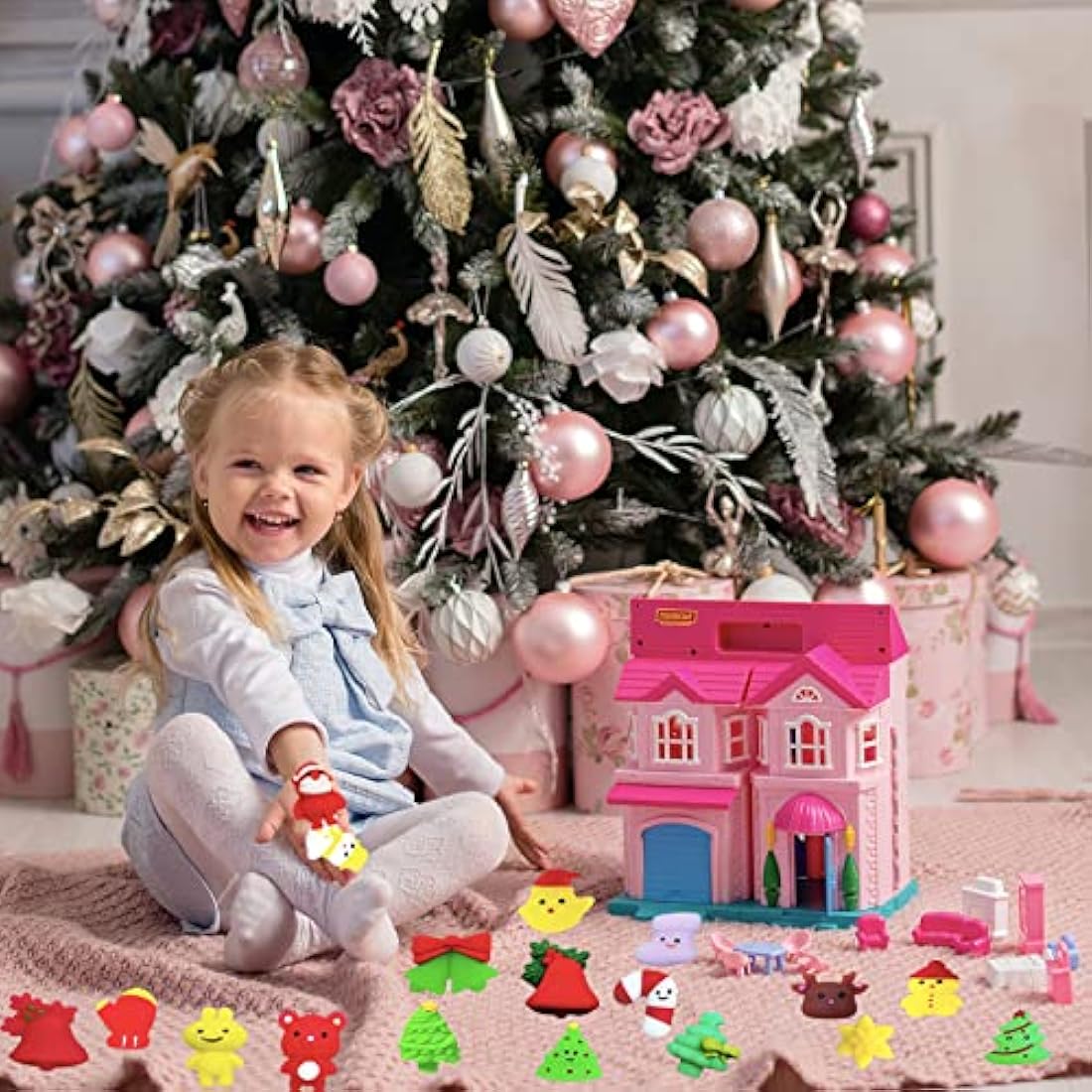 Christmas Mochi Squishy Toys,30 Pack Mini Kawaii Stress Squeeze Toy Moji Toys Christmas Squishies Mochies Fidget Toys for Xmas Party Bag Fillers Kids Girls Boys Birthday Gift,Christmas Stocking Filler
