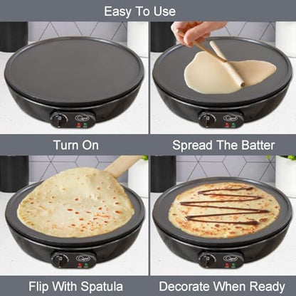 Quest Electric Pancake Maker & Crepe Maker | Extra Large Cooking Surface | Non Stick, Easy Clean Up | Includes Utensils | Perfect for Pancakes, Crepes, Omelettes, Chapati, Roti