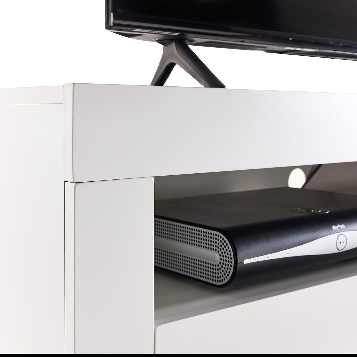 White TV Stand Cabinet, 140cm, with Lights, Soundbar Shelf, Storage Cupboards for 42", 50" 55" TV's, Modern Living Room Furniture
