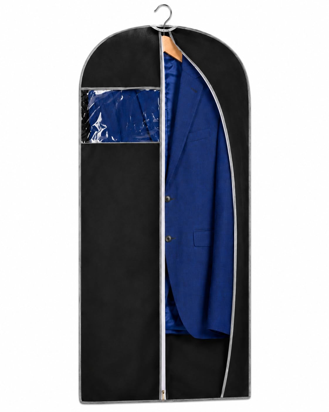 AKORD Breathable 47" Garment Bag for Suits, Dresses & Coats, Long Clothes Cover with Zip & Clear Window, Non-Woven Dust Cover, Foldable Storage Bag