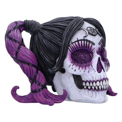 Nemesis Now Drop Dead Gorgeous Myths and Magic Figurine 20.5cm, Resin, Voodoo Doll Skull Ornament, Female Skull with Purple Hair and Glitter Eyes,