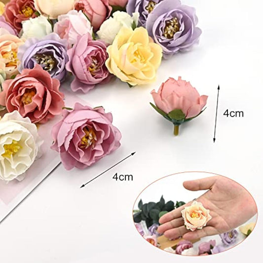 Yibang 50Pcs Artificial Rose Flower Heads, Fake Mini Silk Flowers Head 4cm, DIY Flower Decorations for Home Wedding Party Wreath Hairpin Scrapbooking Craft Accessories, Mixed Color