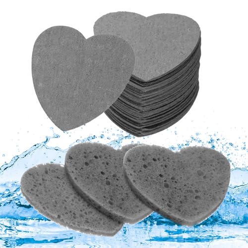 sourcing map 60 Count Compressed Facial Sponges Heart-Shaped Face Cleansing Sponges Pads for Daily Skincare Routines At home, Kitchen, Travel, Black