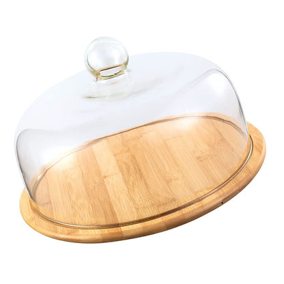 VOSAREA Cake Tray with Glass Dome Stand - Wooden Cake Plate Serving Platter Holder for Birthday Wedding Party (Clear, 29cm)