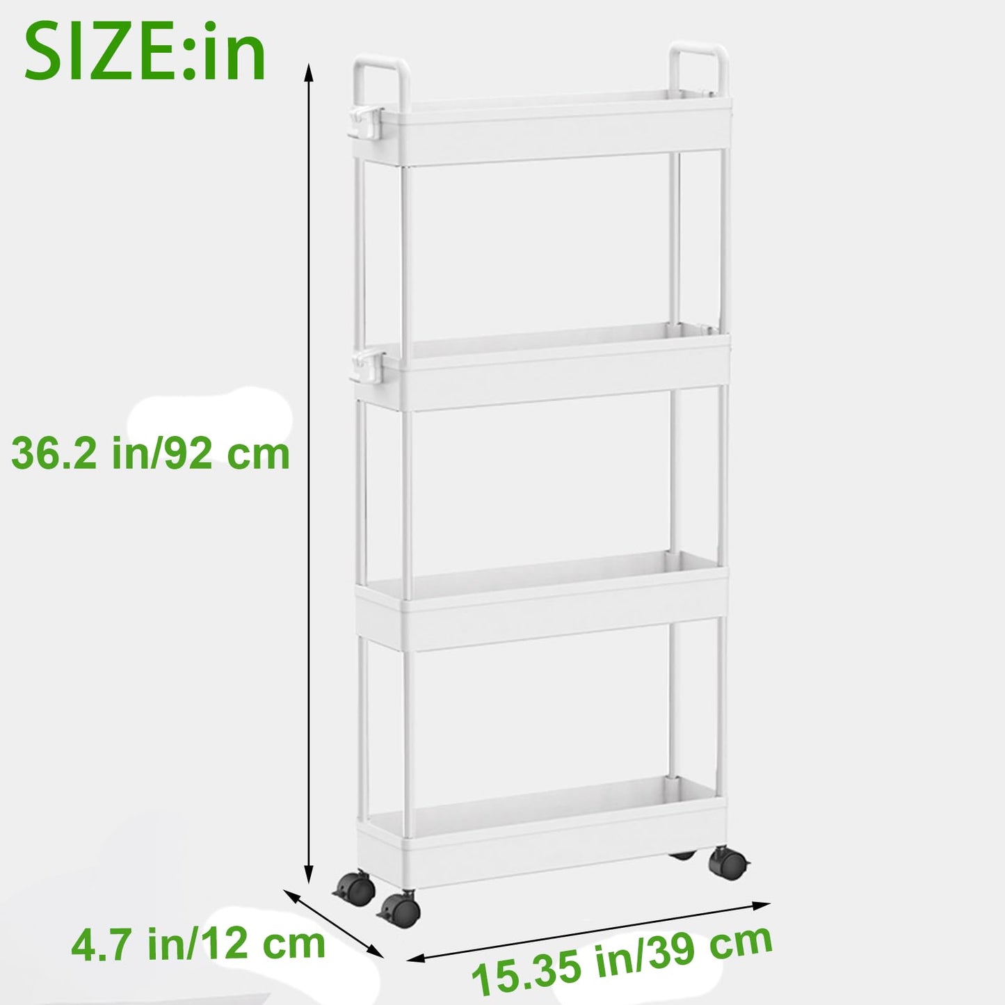 4-Tier Slim Rolling Storage Cart on Wheels, Slide Out Thin Utility Cart Kitchen Trolley with Wheels