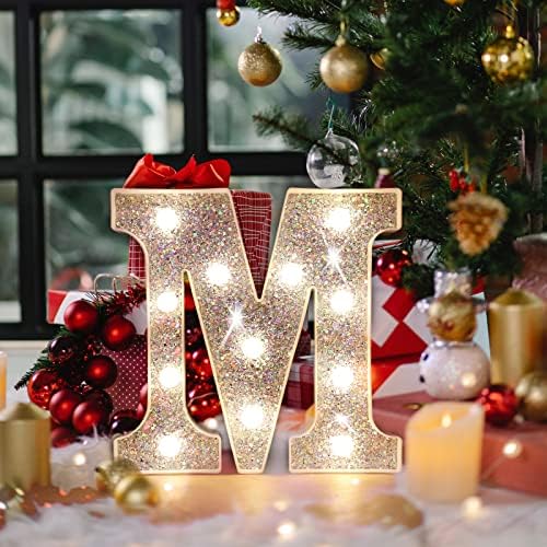 LED Marquee Letter Lights, Light Up Silver Letters for Bedroom Glitter Gifts for Teenage Girls Alphabet Letter Sign Battery Powered Night Light Birthday Party Wedding Home Decoration, Silver Letter N