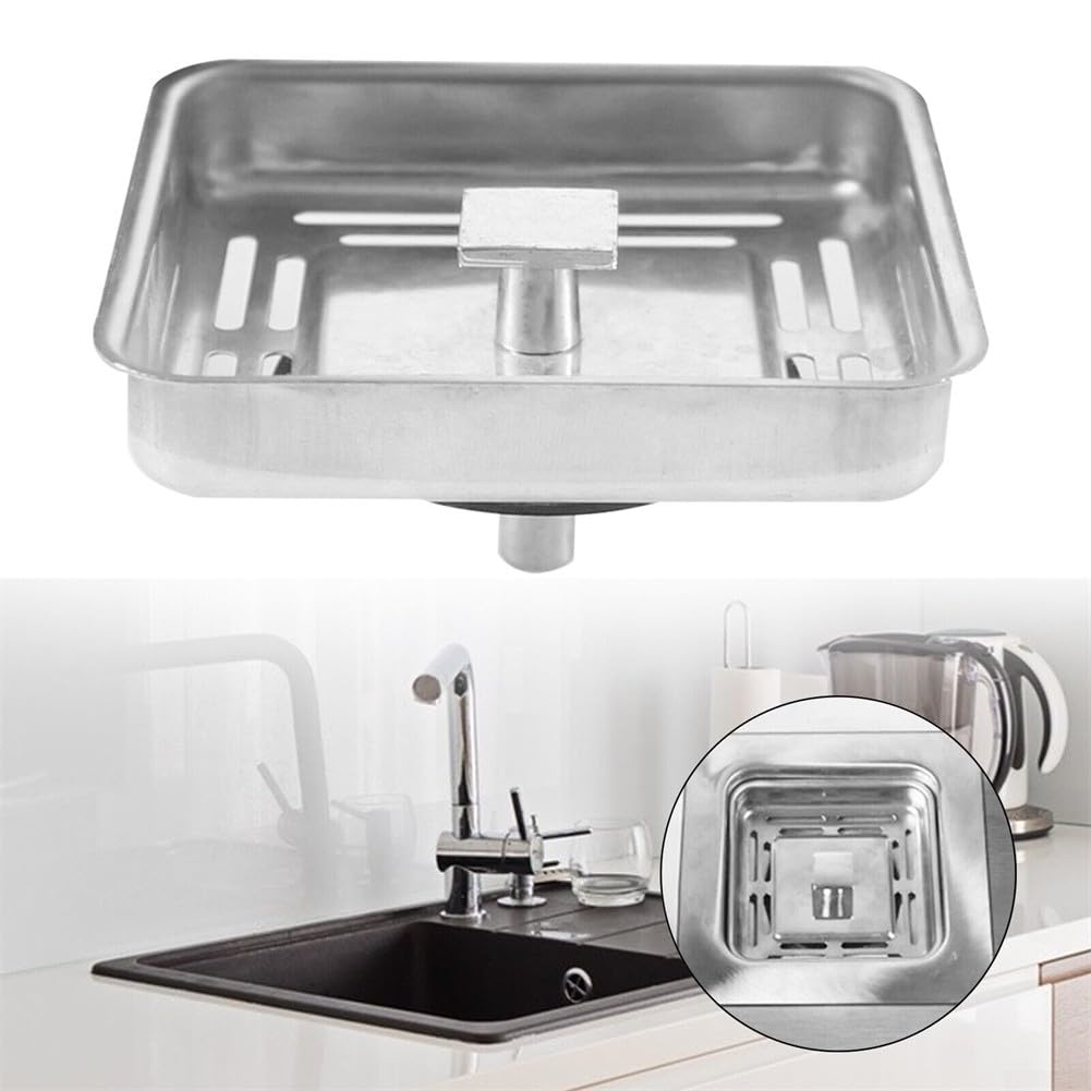 SPORTARC Square Kitchen Sink Strainer, Stainless Steel Kitchen Sink Strainer Drainer, Sink Anti-Blocking Mesh Stopper Basket Strainer Waste Plug