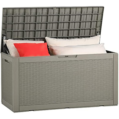 YITAHOME Garden Storage Box Waterproof, 380L Large Outdoor Storage Box with Lid, Lockable Patio Deck Boxes with Handles for Garden Tools Cushion Pillows Pool Supplies,120 x 53 x 63cm, Light Brown