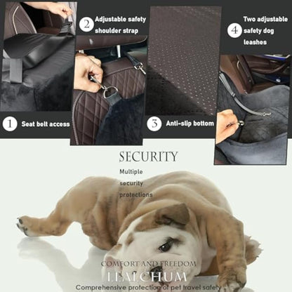 Lealchum Dog Booster Car Seat for Small/Medium Dogs,Puppy Portable Seat for Car with Elevated Cushion,Fully Detachable and Washable Pet Seat with Storage Pockets,Easy to Install (Black/Grey, Medium)