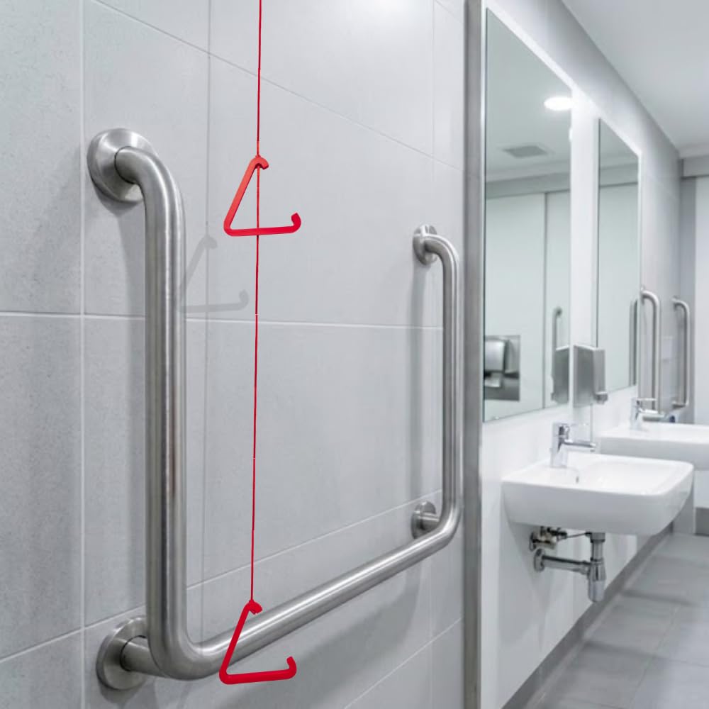 315 Supplies Red Triangle Emergency Alarm Pull Cord for Accessible Bathrooms Disabled Toilet - 2 Hook Set, 3m Cord Length Easy-Fit Adjustable Cord