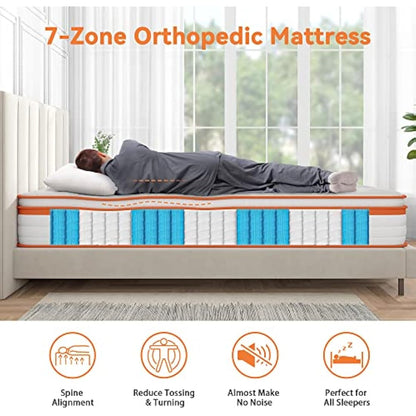 TeQsli Single Mattress 3FT, 10 Inch Gel Memory Foam 7 Zone Orthopedic Single Mattress Pocket Sprungs Wave Foam Hybrid - Medium Firm Motion - Isolation 90x190x25 cm