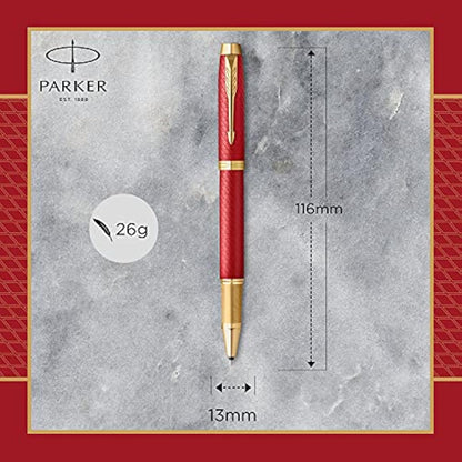Parker IM Rollerball Pen | Premium Red Lacquer with Gold Trim | Fine Point with Black Ink Refill | Gift Box, 1 Count (Pack of 1)