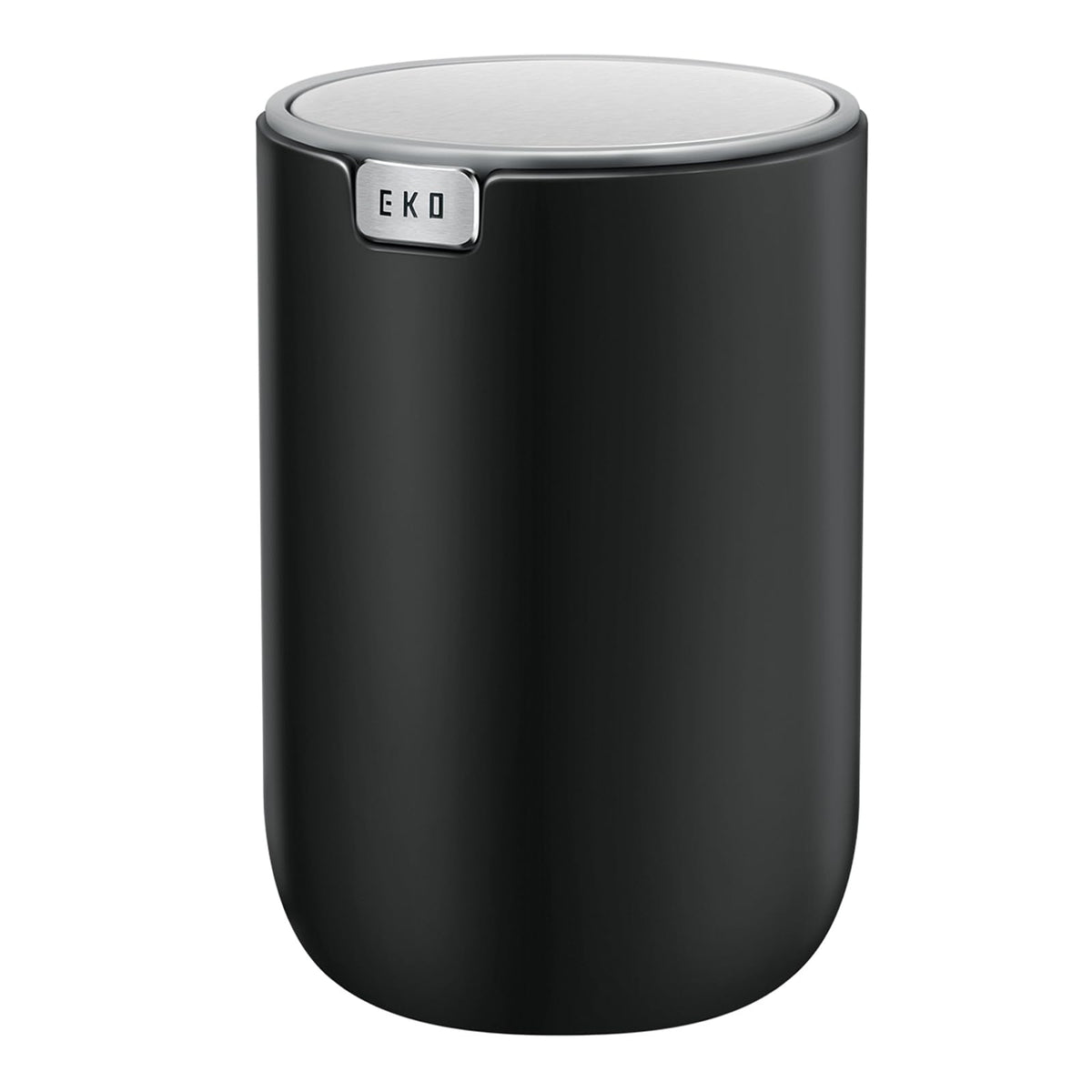 EKO Mini Desk Trash Can with Swing-Top Lid 0.4 Gallon Small Table Round Wastebasket for Office, Home, Car Black