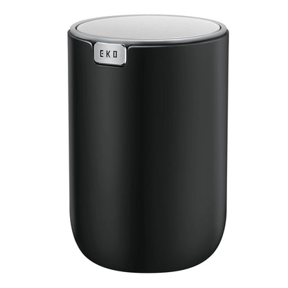 EKO Mini Desk Trash Can with Swing-Top Lid 0.4 Gallon Small Table Round Wastebasket for Office, Home, Car Black
