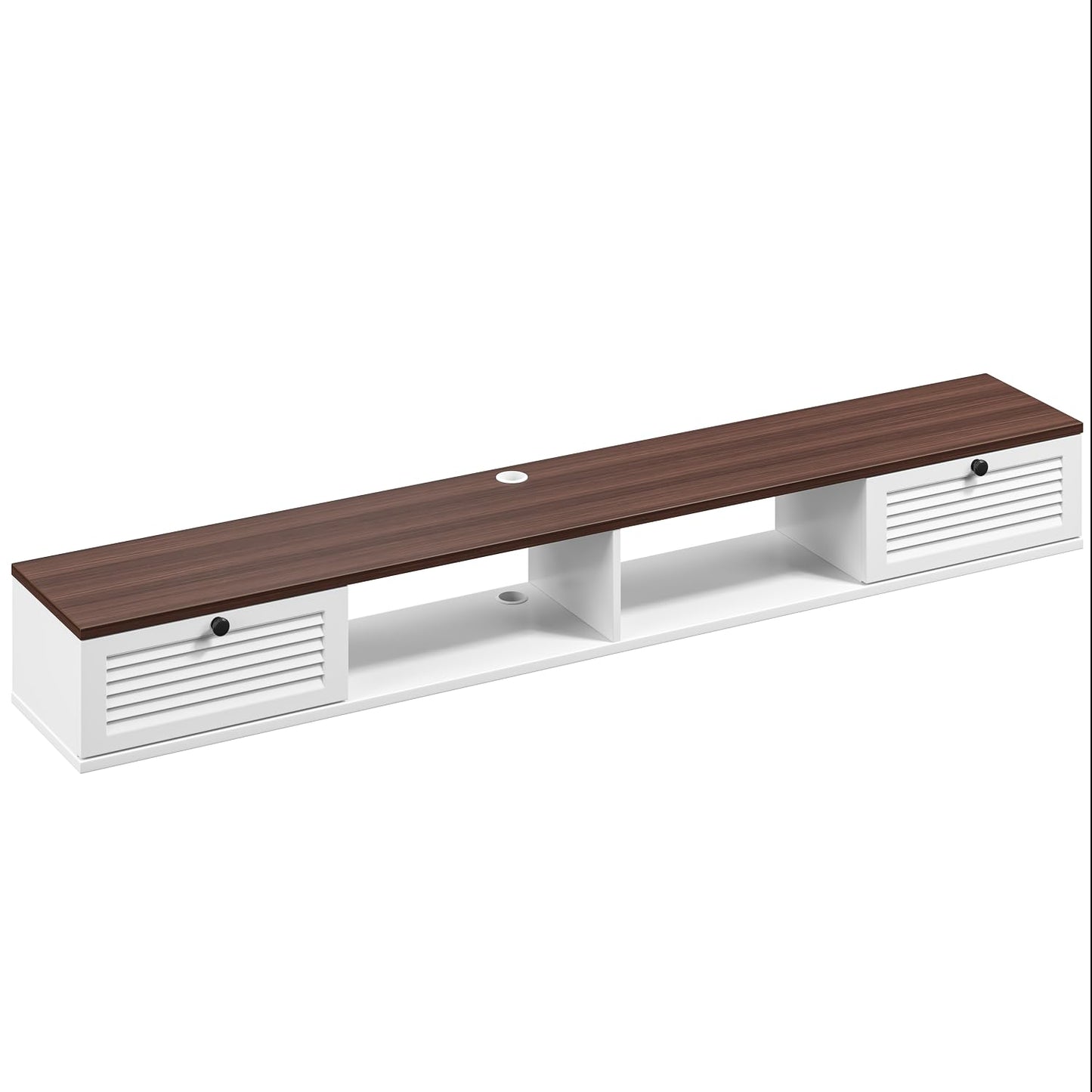 FloatiCasa 140cm Walnut & White Floating TV Unit, 2 Doors & 2 Open Cabinets