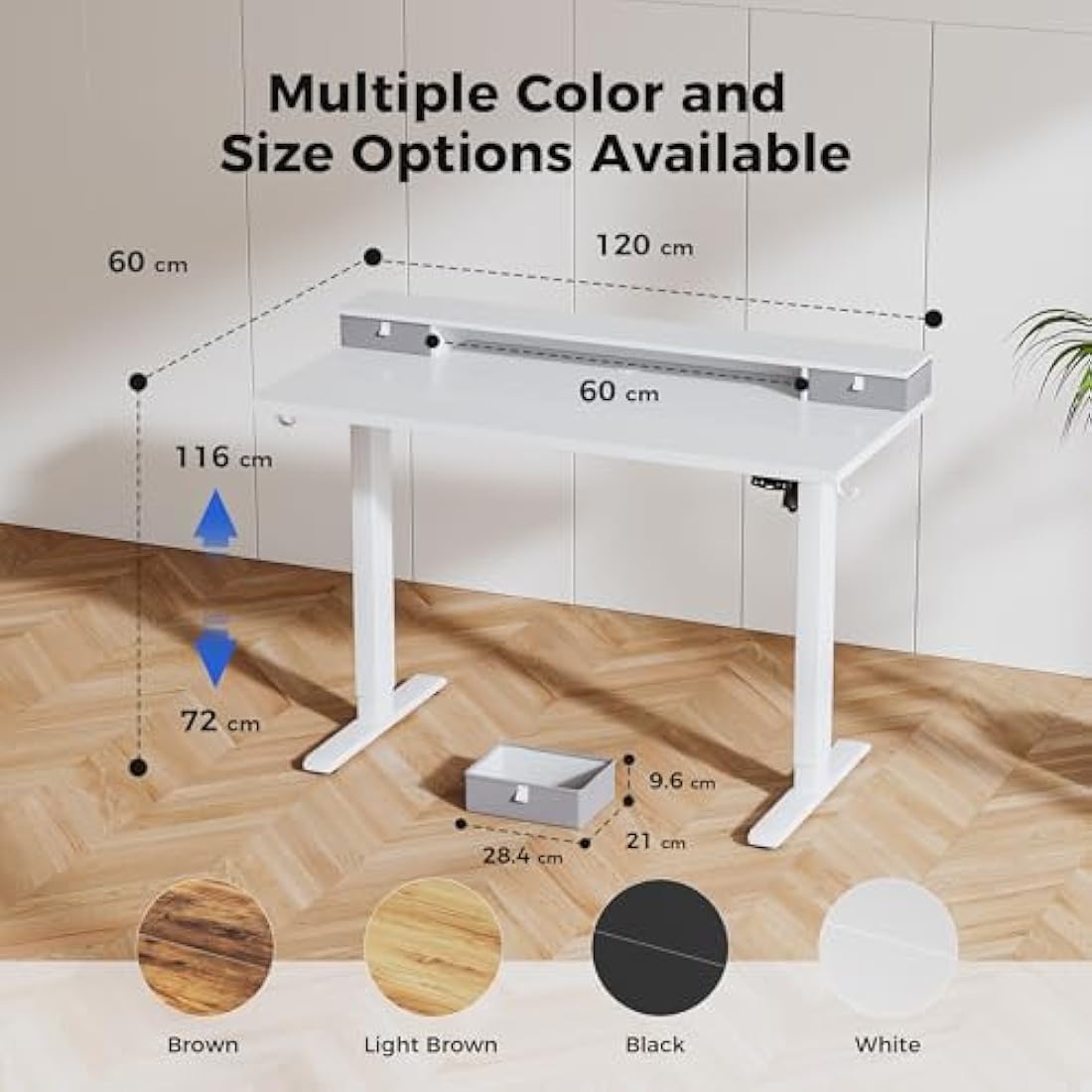 Agilestic Electric Adjustable Height Desk with 2 Drawers, 120 x 60 cm, Stable Sit-Stand Desk with Memory Control, Ergonomic Computer Desk, White