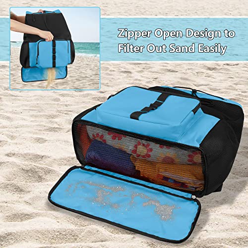Fasrom Mesh Beach Backpack with Zipper Bottom, Sport Gym Backpack for Swimming, Beach, Pool and Travel(Patent Pending), Blue