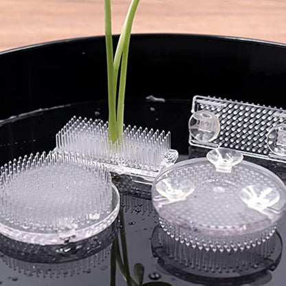 WANDIC 2Pcs Flower Frog, Round Rectangle Clear Plastic Ikebana Kenzan Frog Japanese Holder with 3 Suckers for DIY Flower Craft