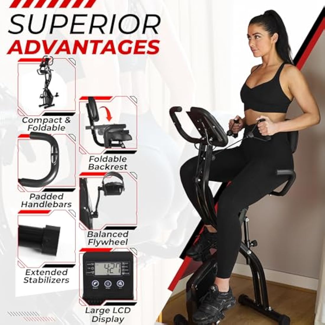 SmartXBike Pro 4-in-1 Exercise Bike Folding Indoor Cycling Fitness Bike with Magnetic Auto Resistance, FTP Power Training for Home Gym, Bluetooth Smartphone App Compatible with Kinomap, VZfit VR