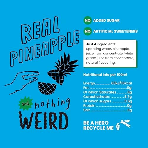 Dalston's Sparkling Pineapple Soda (24 x 330ml) - Real Pressed Pineapple & Sparkling Water - 49 Kcal - No Added Sugar - No Artificial Sweeteners - Healthy Alternative - Low Calorie - Vegan