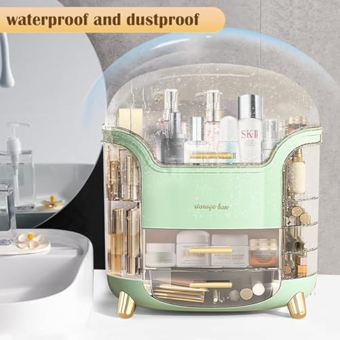 Suyoo Makeup Organiser Storage Box - Cosmetics Organisers Skincare and Beauty Case with Drawers for Bedroom Bathroom Desktop Dust-Proof Waterproof(Light Green)