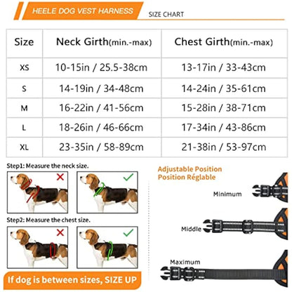 HEELE No Pull Dog Harness - Medium, Release on Neck, Reflective, Adjustable with Front & Back Leash Attachments & Soft Padded Control Handle for Dogs Walking & Training, Orange, M