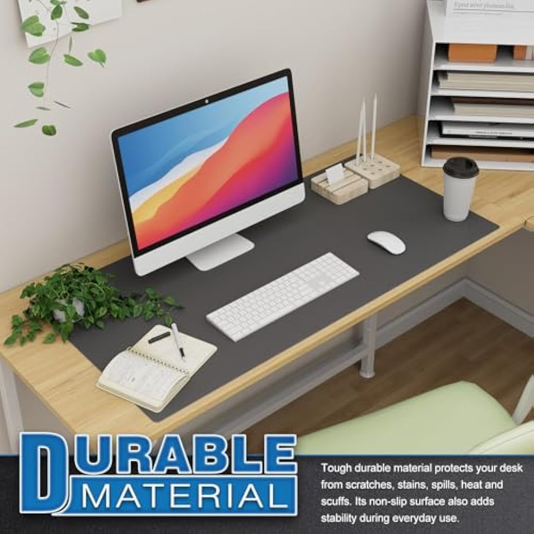 K KNODEL Large Office Leather Desk Mat, Mouse and Keyboard Pad, Computer and Laptop Mat, Desktop Protector and Cover, Writing Pad and Blotter (90x43cm, Dark Gray)