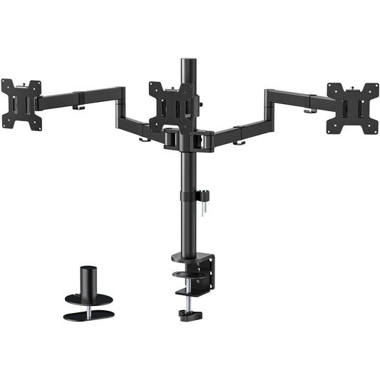 WALI Triple Monitor Arm for Screen Up to 27 Inch, Articulating Triple Monitor Stand, Fully Adjustable Horizontal 3 Monitors Stand with Tilt Swivel