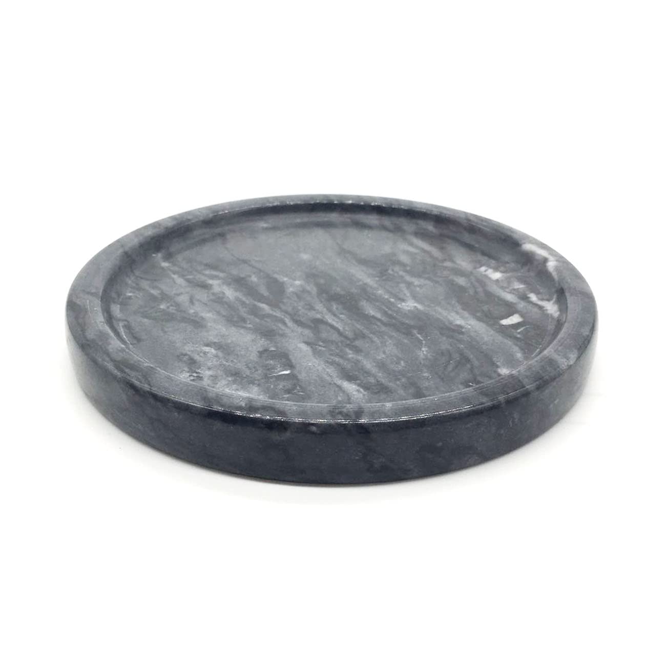 Natural Marble Tray, Circular Marble Stone Decorative Tray for Counter，Jewelry, Vanity, BlackRound Small Tray, 5-1/2" Diameter(Black)