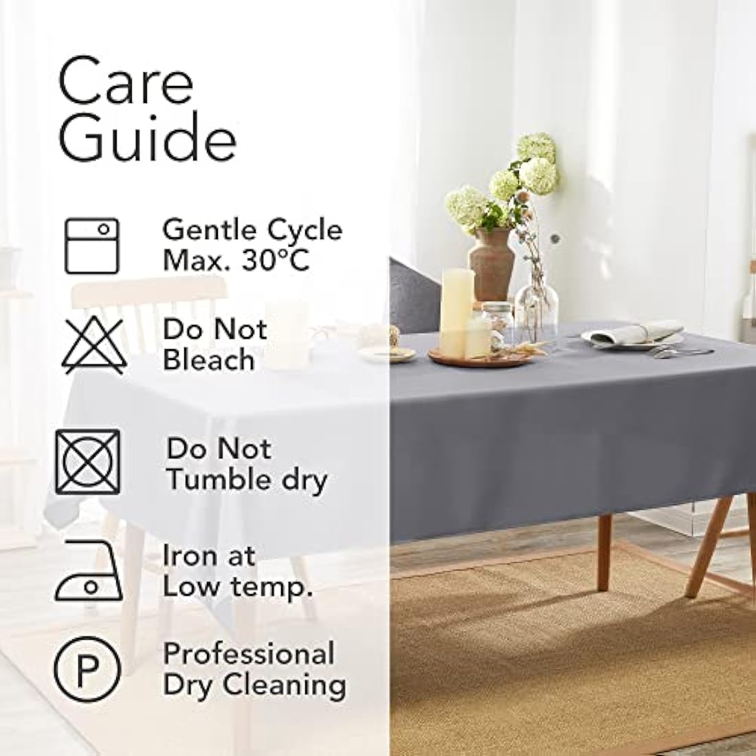 Deconovo Oxford Wipeable Tablecloth Water Resistant Table Cover Rectangular Table Cloth for Coffee Table 132x178cm(52x70in) Grey
