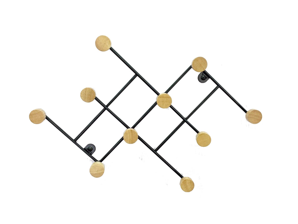ASPECT Wall Mounted Coat Rack/Hanger,10 Wooden Hooks