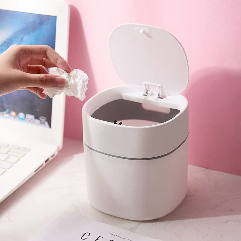 ETRAVEL plastics Small bin office desk bin with lid for countertop, cosmetic table top, bathroom, bedroom, kids (WHITE)