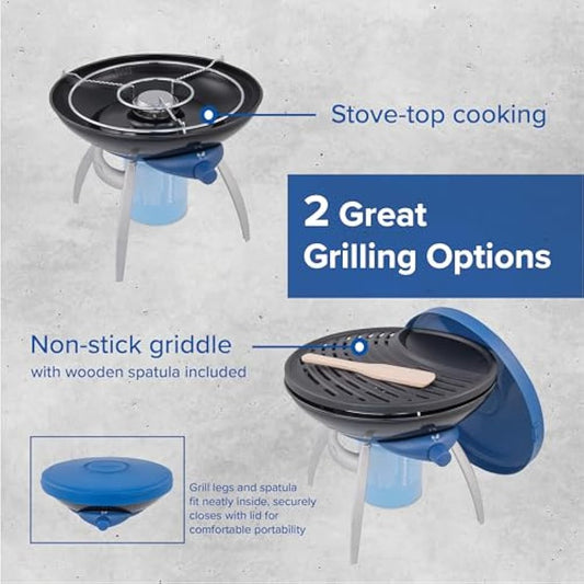 Campingaz Party Grill, Camping Stove and Grill, All-in-One Portable Camping BBQ, with Griddle, Grid and Pan Support, Black