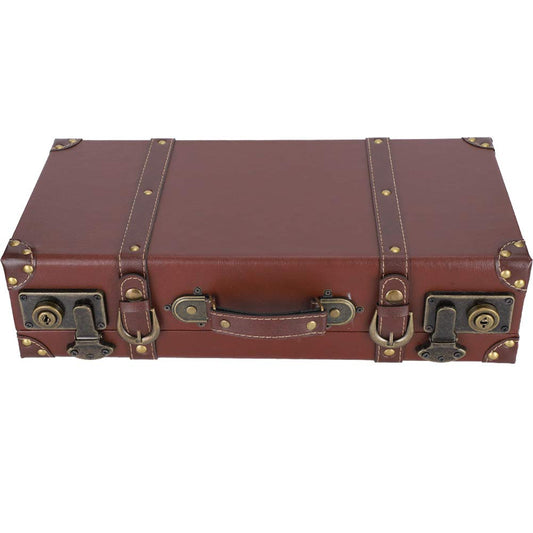 Garosa Vintage Wooden Storage Trunk, Decorative Suitcase Box with Lock and Straps, 44.5x23x11.7cm, Retro Style Storage Box for Home and Props