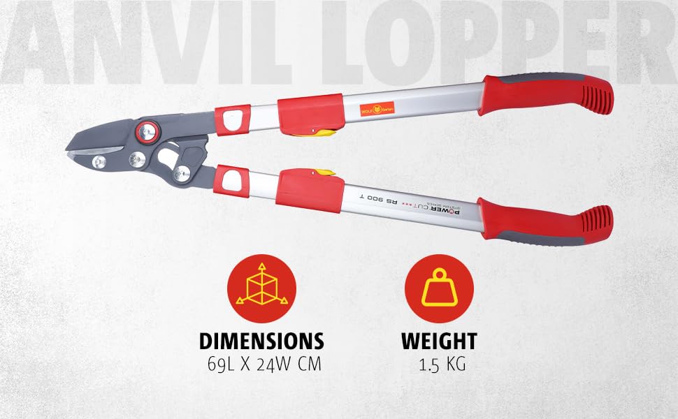 WOLF-Garten RS900T Power Cut Telescopic Anvil Loppers, Red, 50 mm