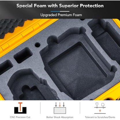 Lykus Titan MM410 Waterproof Hard Case for DJI Mini 4 Pro/Mini 3/Pro and RC2/RC/RC-N2/N1, Yellow with Shoulder Strap, Support 7 Batteries and RC Lanyard [CASE ONLY]